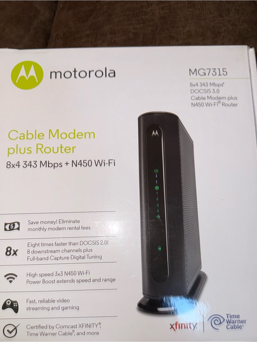 Motorola Black Cable Modem + Router MG7315 8x4 343mbps + N450 Wi-Fi
